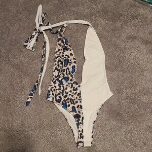 NWOT - half Cheetah Leopard print /half white Swimsuit sexy